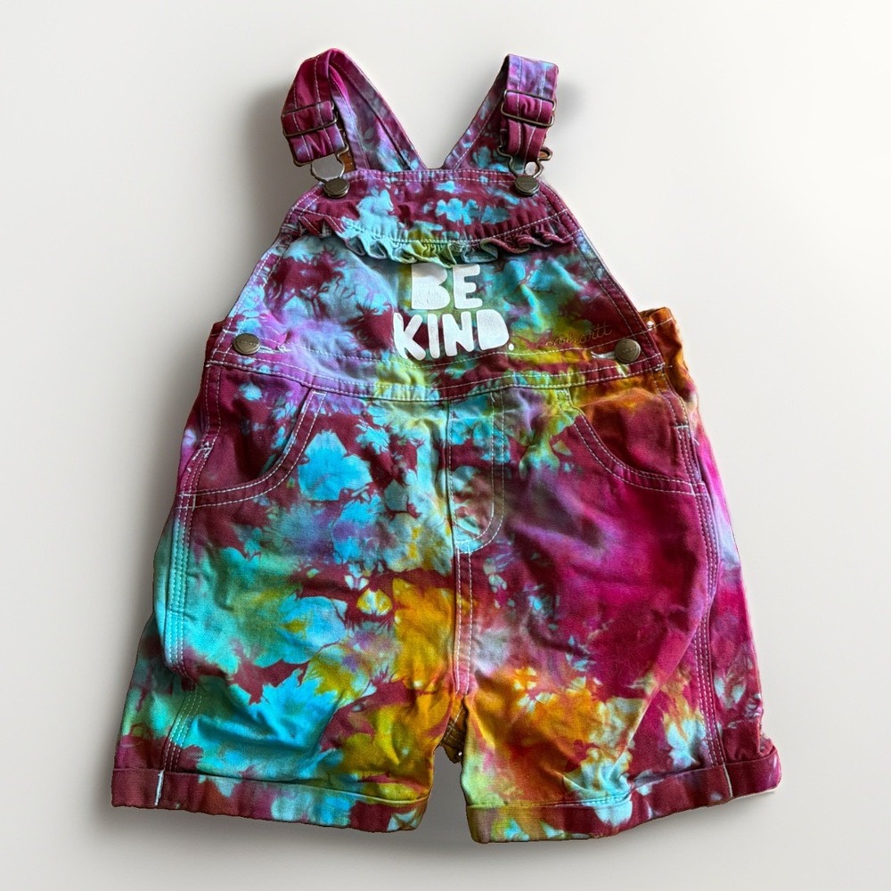 Carhartt Toddler Girls Tie Dye Overalls Size 2T Be Kind Ruffle Custom